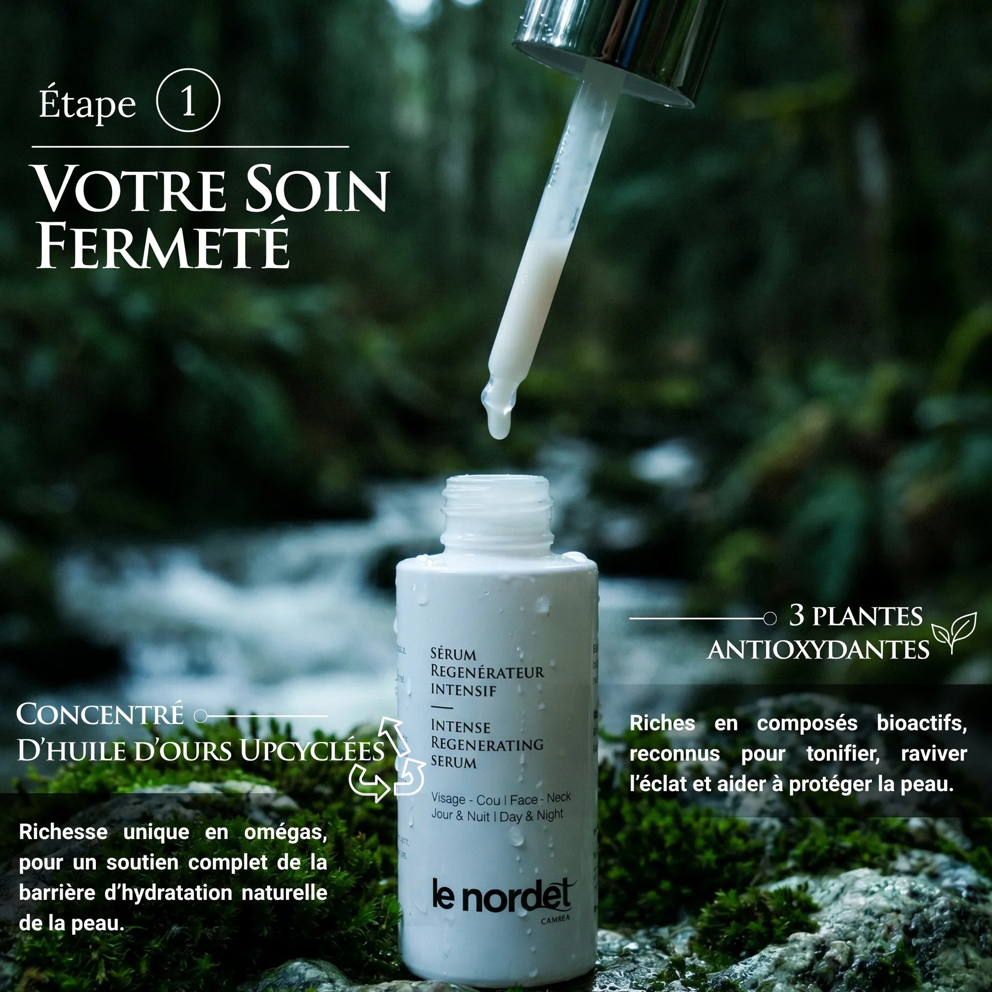 Intense Regenerating Serum with upcycled bear oil and antioxidant plants for face and neck hydration